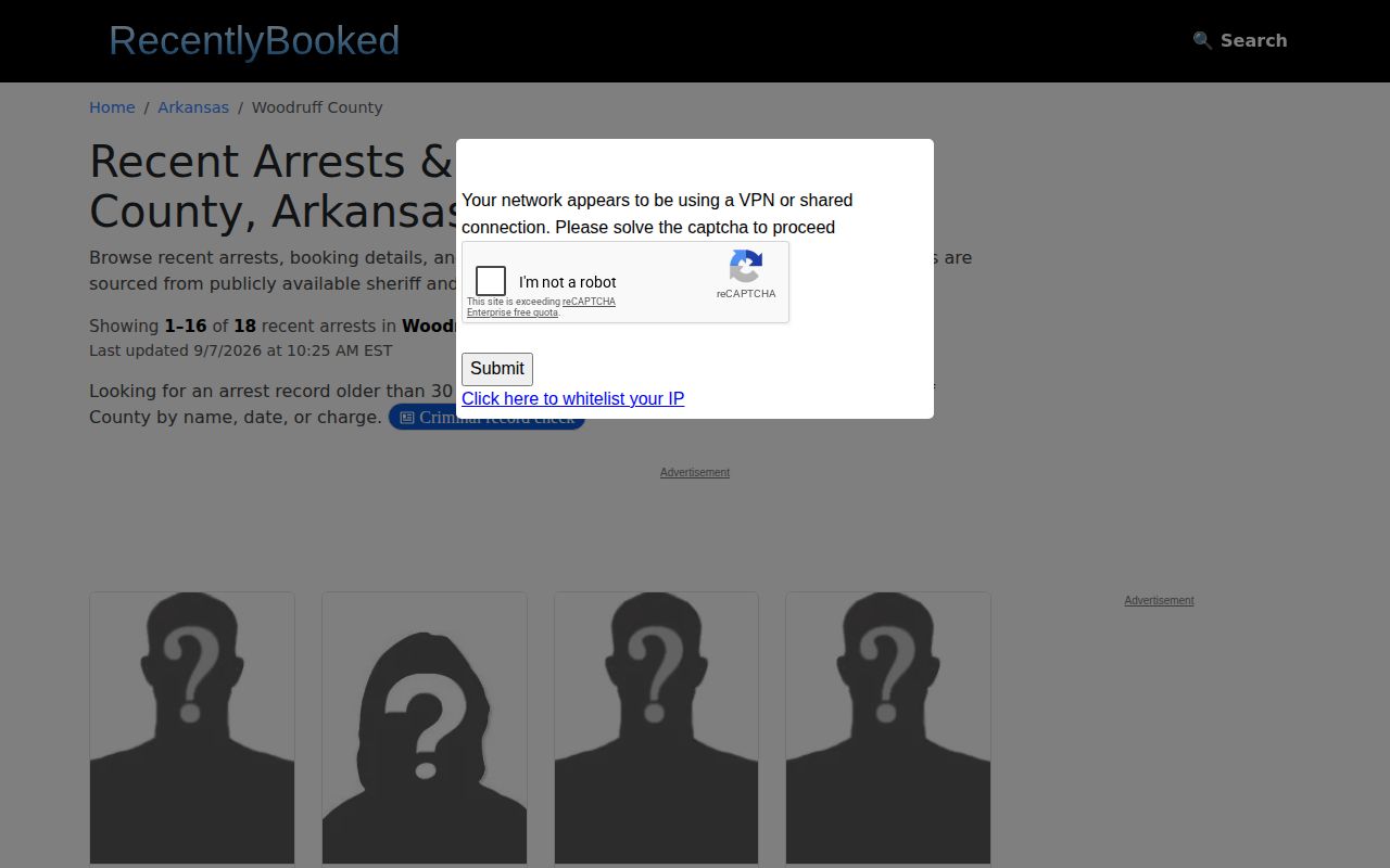 Unofficial Woodruff County recent arrests listing interface